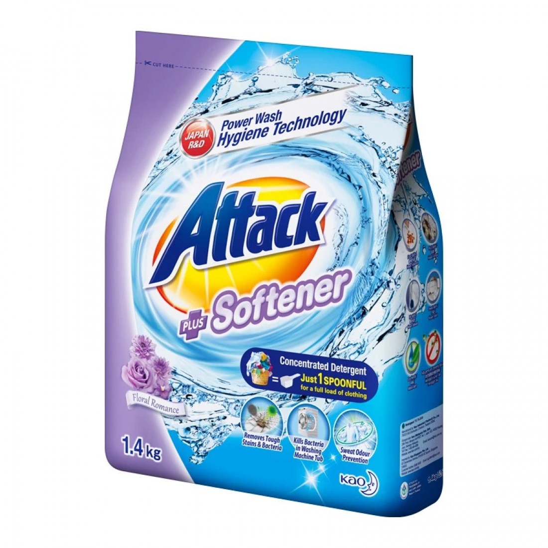 1.4kg ATTACK Detergent Plus Softener Floral Romance Powder For Front and Top Loader | Wash Cloth Powder