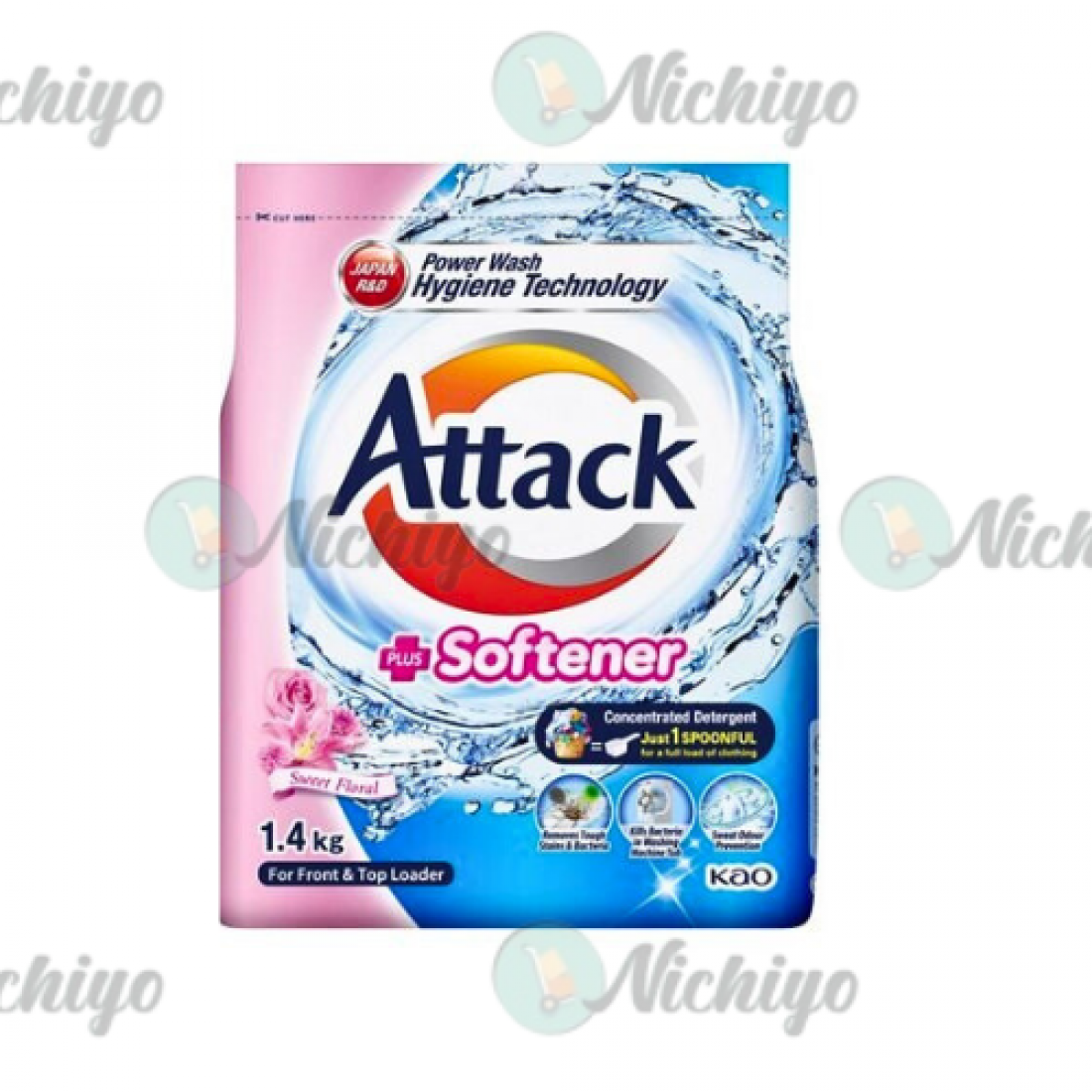 1.4kg ATTACK Detergent Plus Softener Floral Romance Powder For Front and Top Loader | Wash Cloth Powder