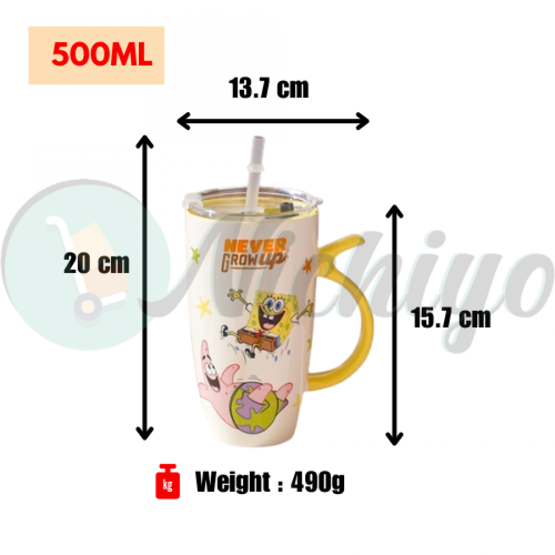 500ml Spongebob Mug Large-Capacity Water Cartoon Cup Cartoon Mug Kids Mug Gift Tumbler