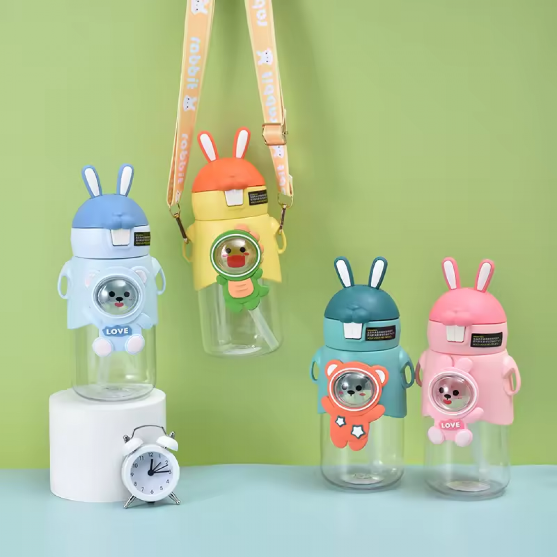 600ML Cute Rabbit Bouncing Straw Bottle Drinking Cup Bottle Water Cup Cartoon Bottle