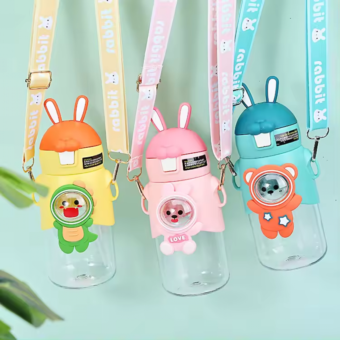 600ML Cute Rabbit Bouncing Straw Bottle Drinking Cup Bottle Water Cup Cartoon Bottle