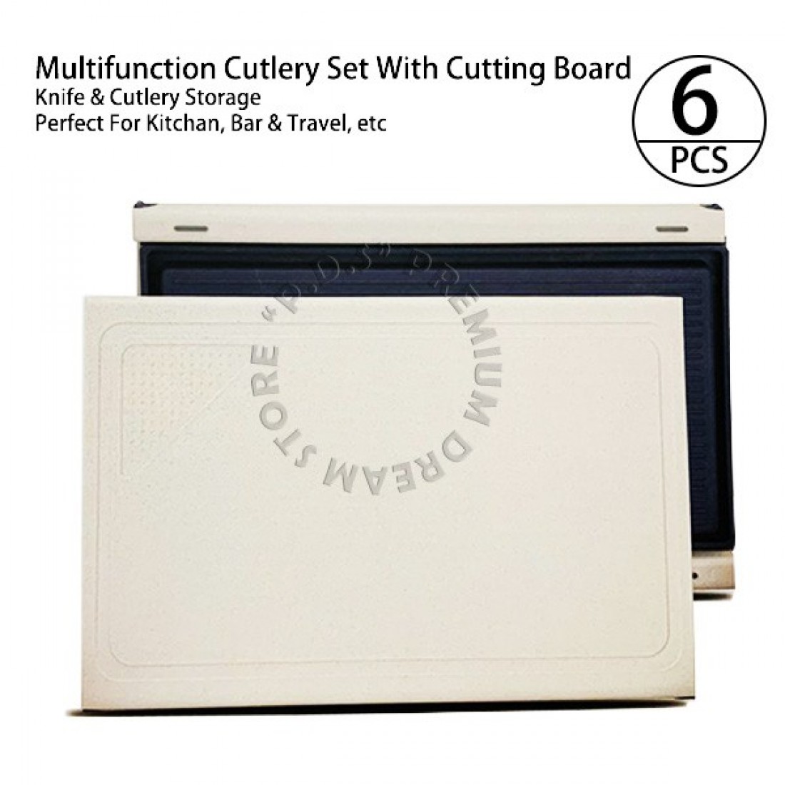 6 Pcs Multi Functional Cutlery Set With Cutting Board