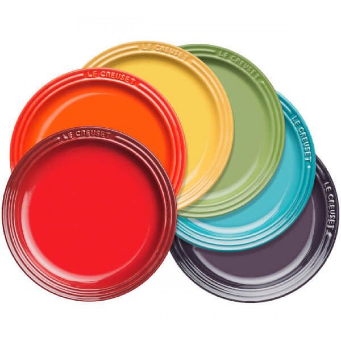 France LE CREUSET Rainbow Round Ceramic Plate Set 6 Pieces