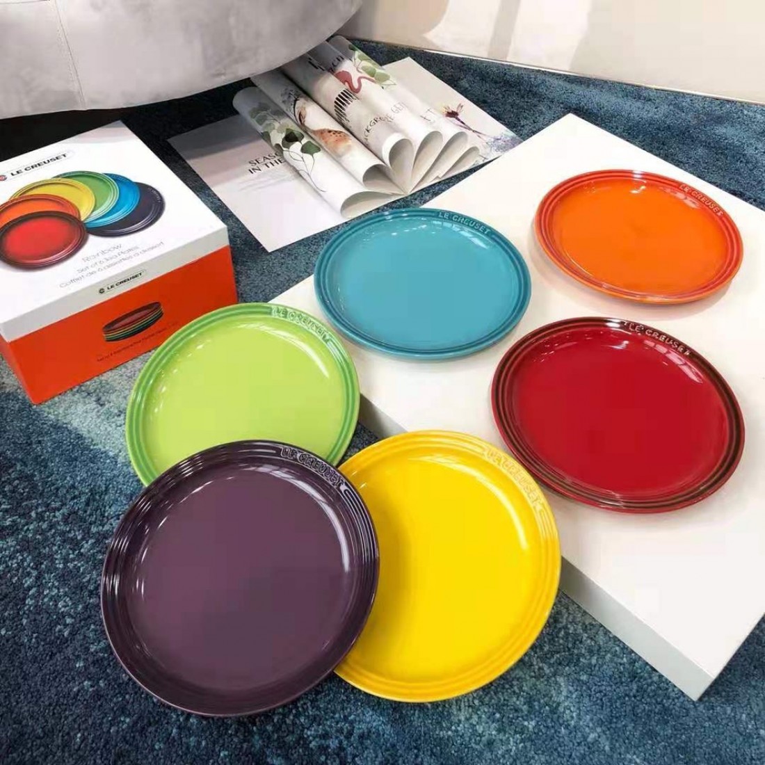 France LE CREUSET Rainbow Round Ceramic Plate Set 6 Pieces