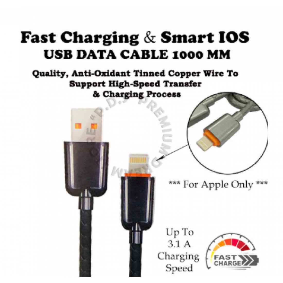 1000 MM USB  3.1 A Fast Charging Cable | Apple