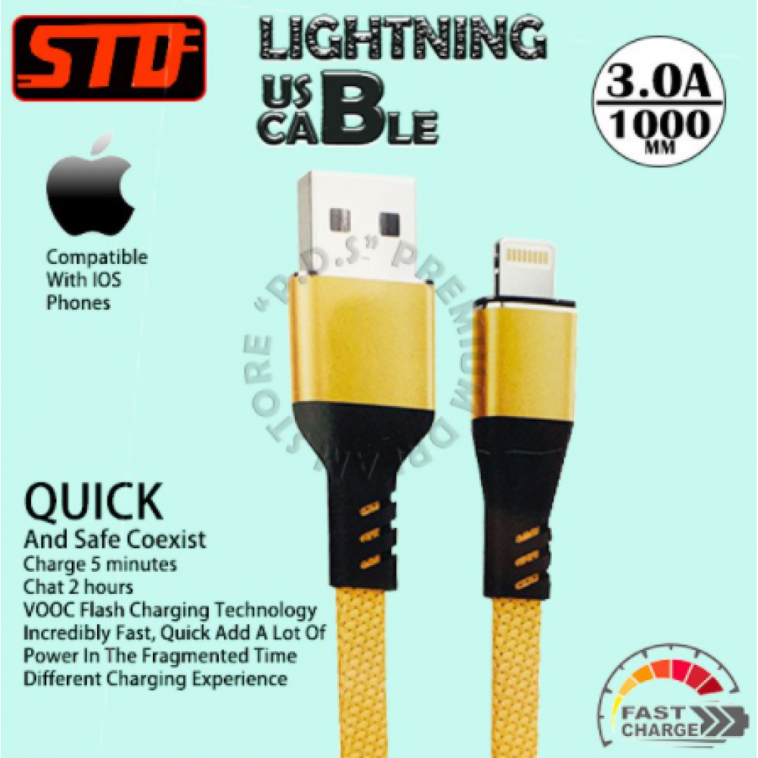 Ready Stock| STD 1000 MM USB 3.0 A Fast Charging Cable | APPLE| I-PHONE | I-PAD | 11MaxPro/11Max/11/XsMax/Xs/X/8/8Plus