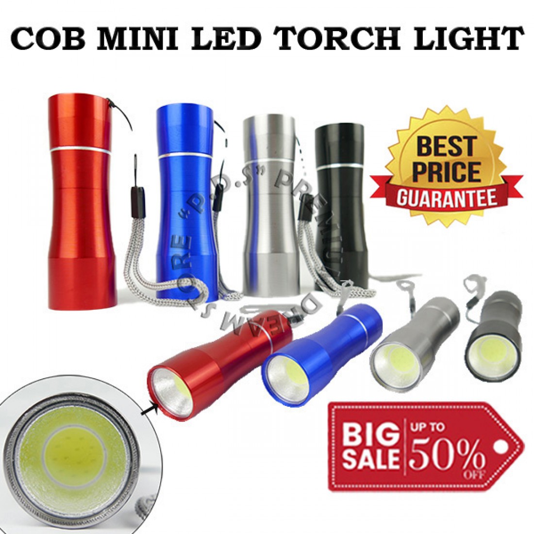 Ready Stock |COB LED Pocket Flash Light Powered By 3 x AAA Battery | Hiking | Camping | Self-Defense