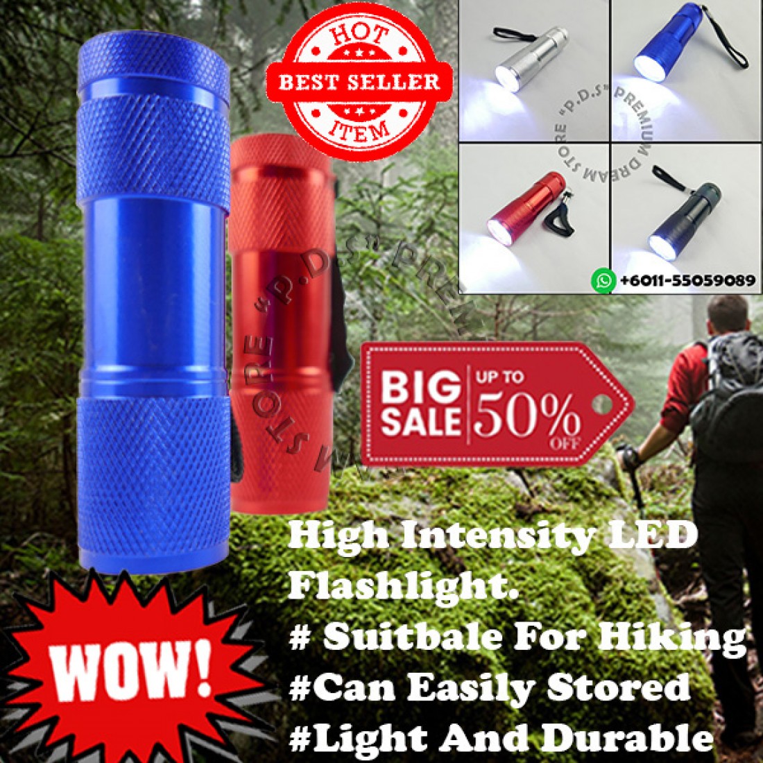 Very Bright Mini COB LED Torch Light Powered By 3 x AAA Batteries |  For Self-Defense Or Emergency