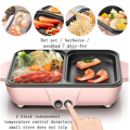 2 in 1 Electric Steamboat & BBQ Grill Pan With Independent Temperature Control With LID