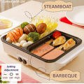 2 in 1 Electric Steamboat & BBQ Grill Pan With Independent Temperature Control With LID