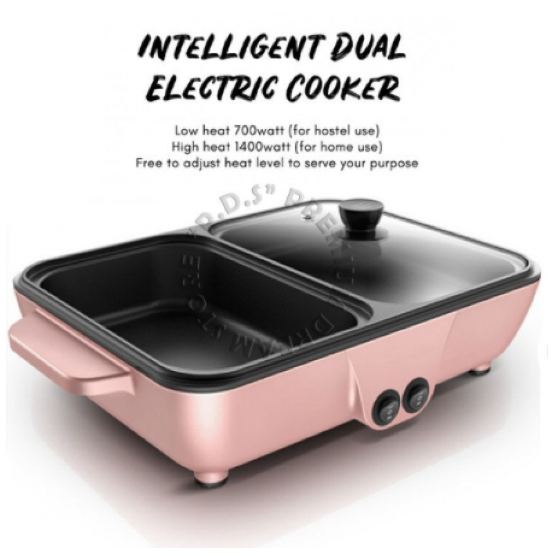 2 in 1 Electric Steamboat & BBQ Grill Pan With Independent Temperature Control With LID