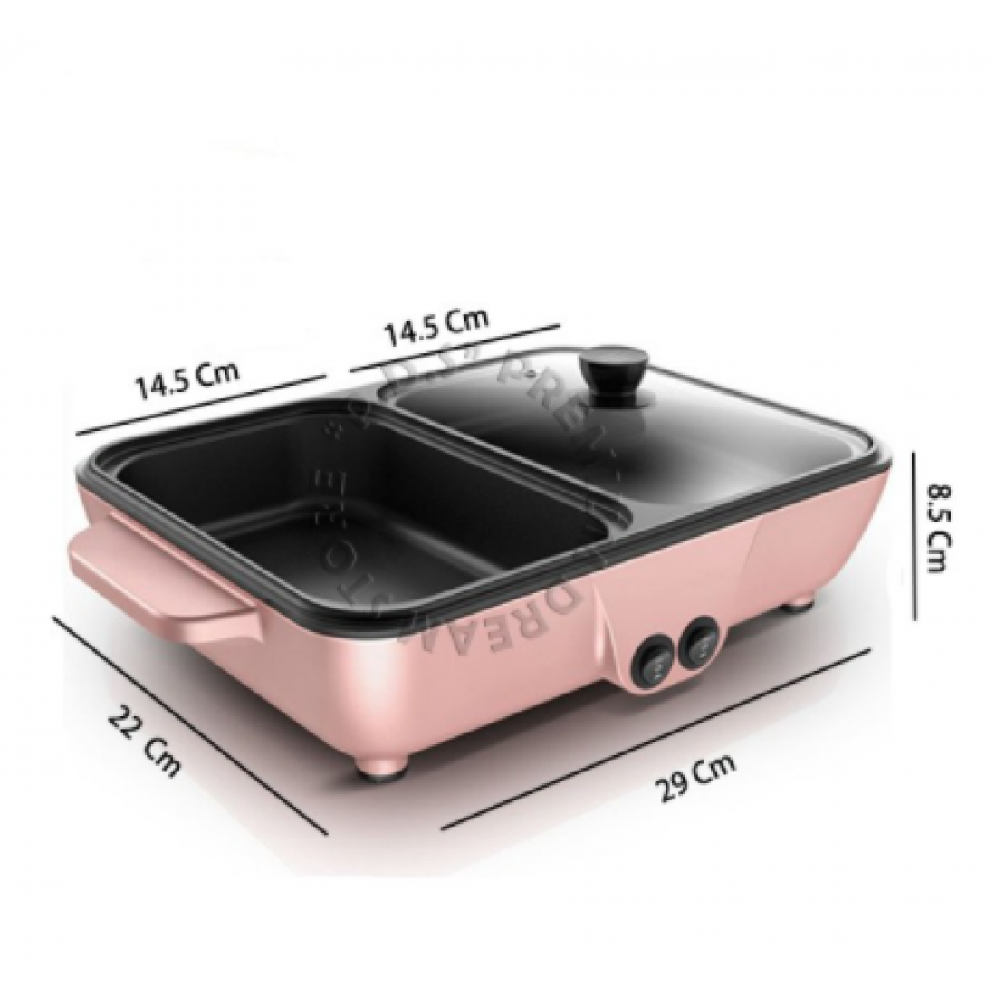 2 in 1 Electric Steamboat & BBQ Grill Pan With Independent Temperature Control With LID