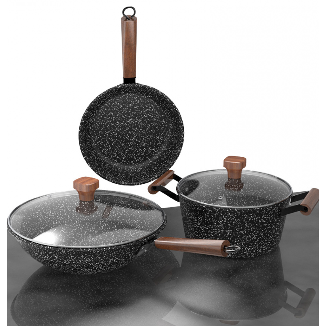 Ready Stock  | 3 Pcs IRON Pots & Pan With Medical Rice Stone Layer For Better Health | Fry | Steam | Braise