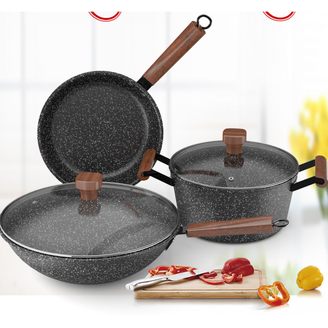 Ready Stock  | 3 Pcs IRON Pots & Pan With Medical Rice Stone Layer For Better Health | Fry | Steam | Braise