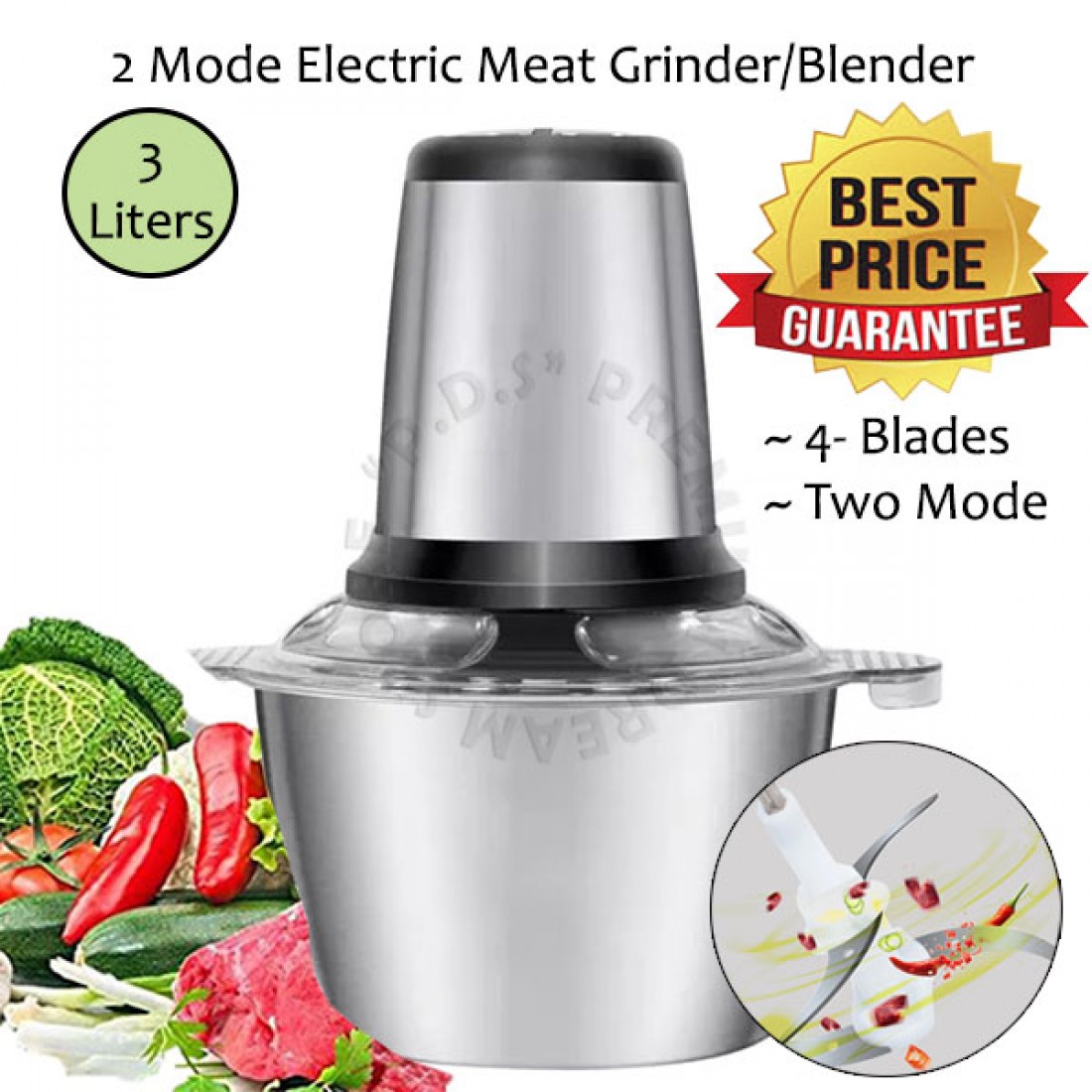 3L Two Speed Stainless Steel Mixer Meat & Vegetable Grinder / Mincer / Chopper | Stainless Steel