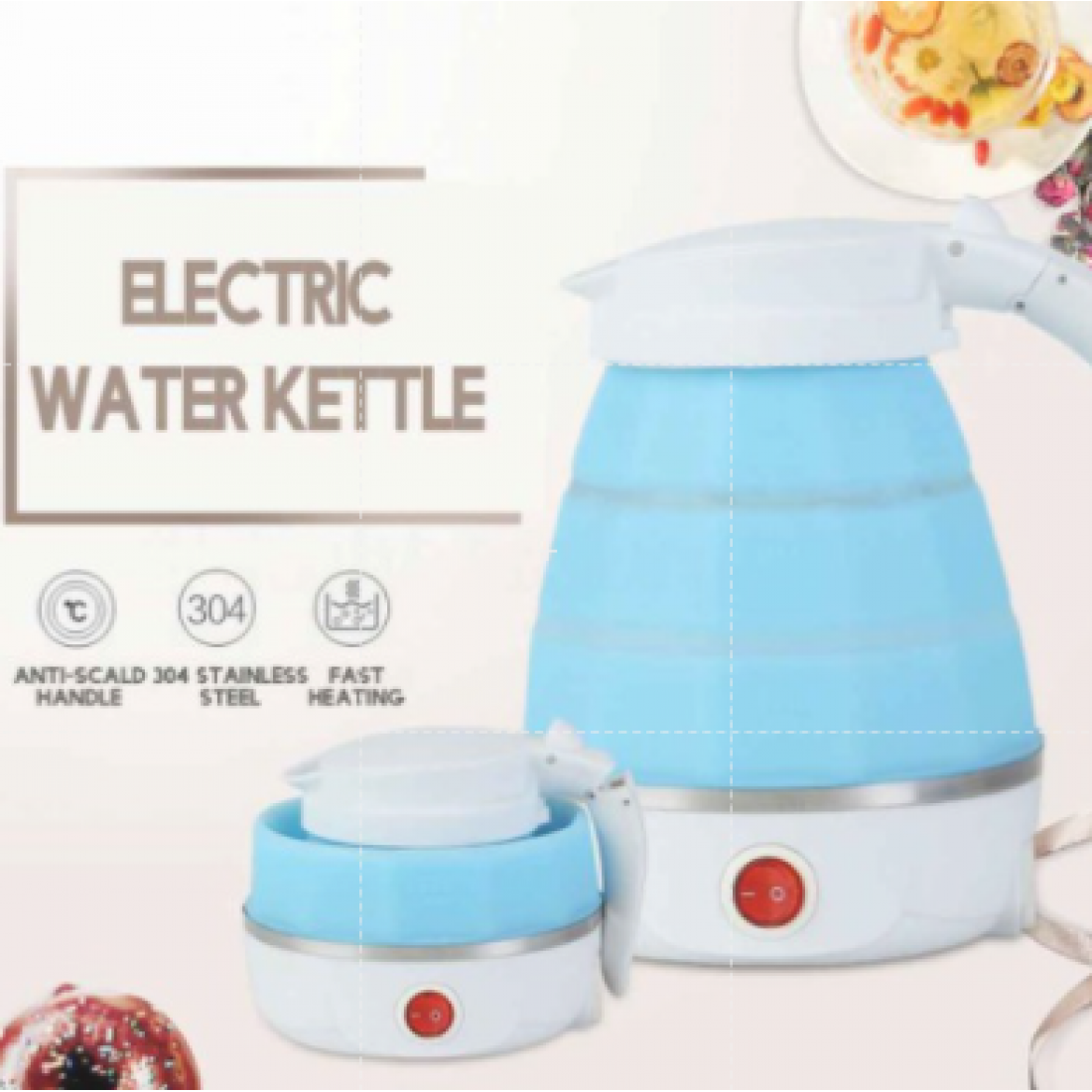 600ML Electric Foldable Kettle Collapsible Silicone Travel Water Boiler Jug