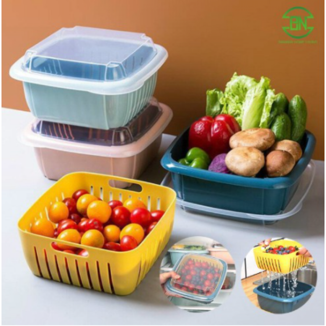 Storage Box Kitchen Refrigerator Household Storage Box Multifunctional Double-layer Drain Fresh-Keeping Box