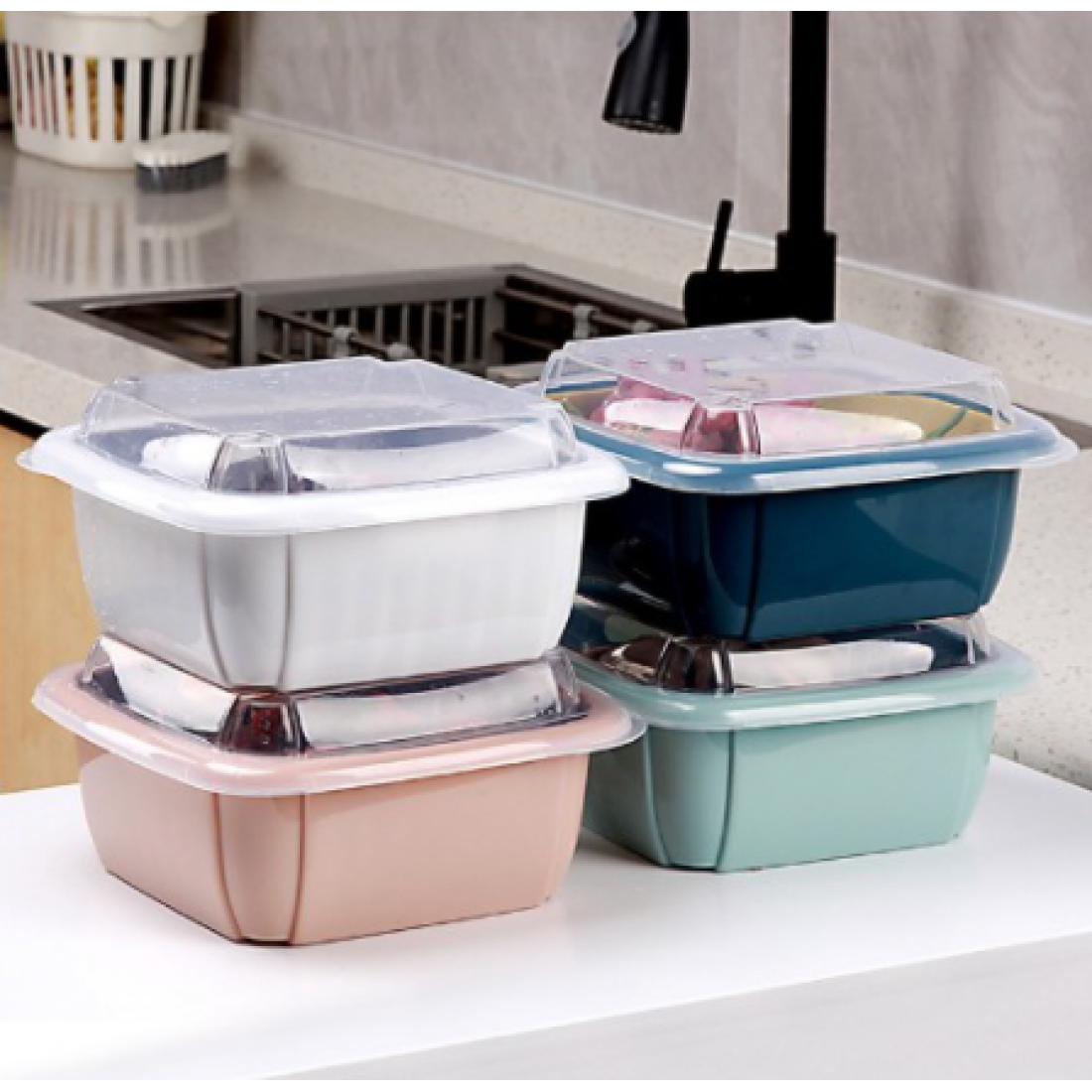 Storage Box Kitchen Refrigerator Household Storage Box Multifunctional Double-layer Drain Fresh-Keeping Box