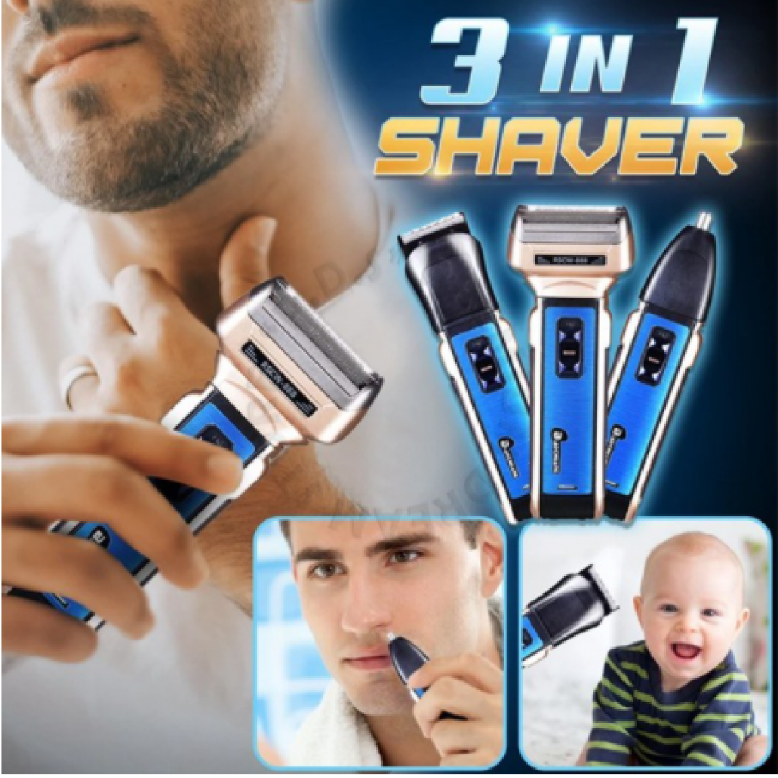 [Ready Stock ] | 3 In 1 Electric Shaver Double Reciprocating Rechargeable Batteries | RSCW-888