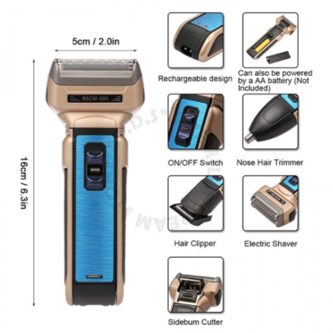 [Ready Stock ] | 3 In 1 Electric Shaver Double Reciprocating Rechargeable Batteries | RSCW-888