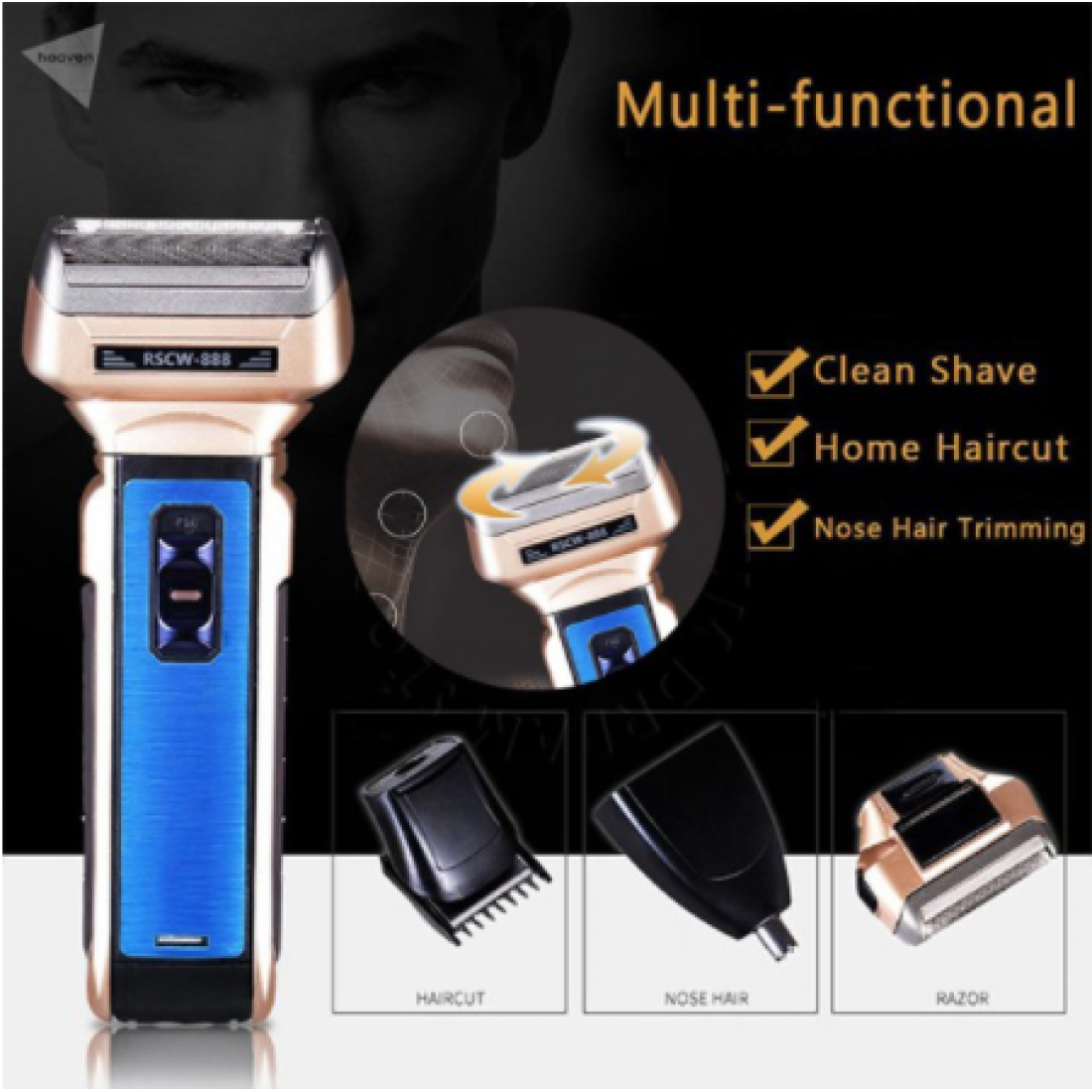 [Ready Stock ] | 3 In 1 Electric Shaver Double Reciprocating Rechargeable Batteries | RSCW-888