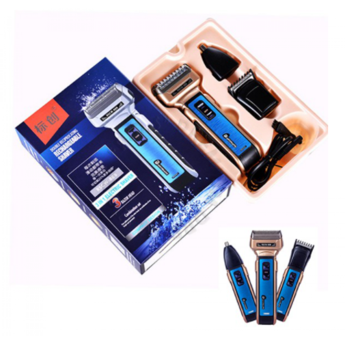 [Ready Stock ] | 3 In 1 Electric Shaver Double Reciprocating Rechargeable Batteries | RSCW-888