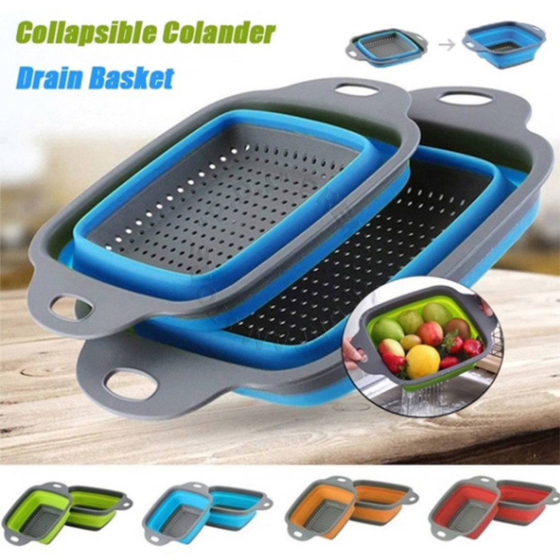 2 In 1 Set Fold-able Colander Strainer Vegetable Drainer Basket | Drain | Strain