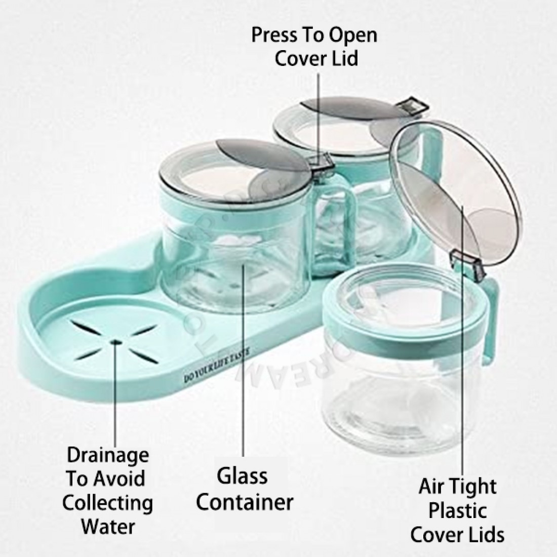 3 Pcs Seasoning & Spices Container Glass Jar Set With Mini Spoon For Each Jar With Organizer