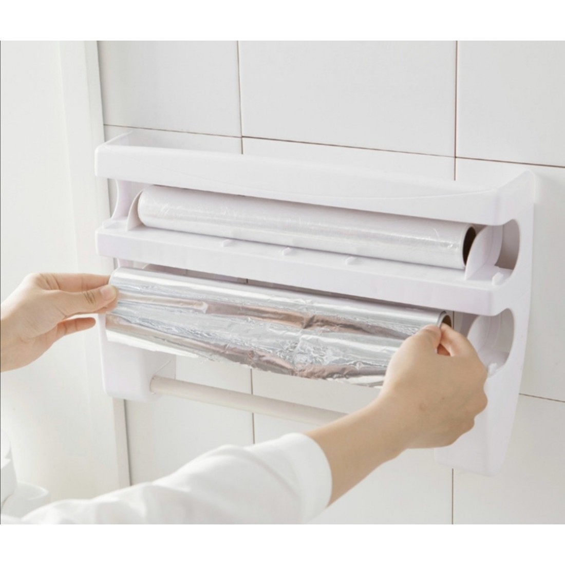 Wall Mounted 4-in-1 Paper Towel Foil Kitchen Wrap Dispenser Cling Film Roll With Spices Storage