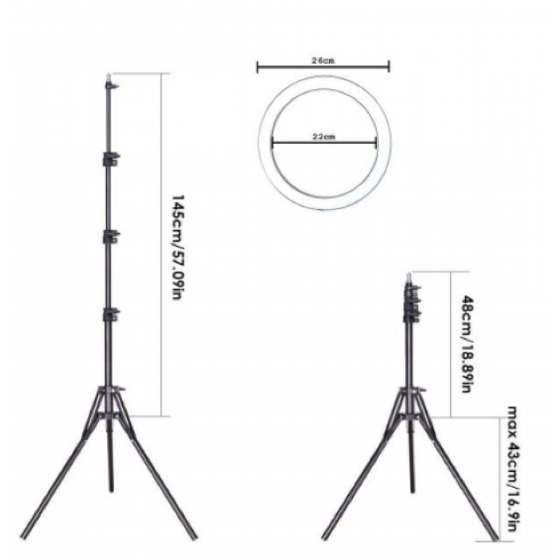 26CM 12w Self-timer Ring Light for Mobile Phone Shooting And Live Streaming Fill Light With 210CM Tripod Phone Holder