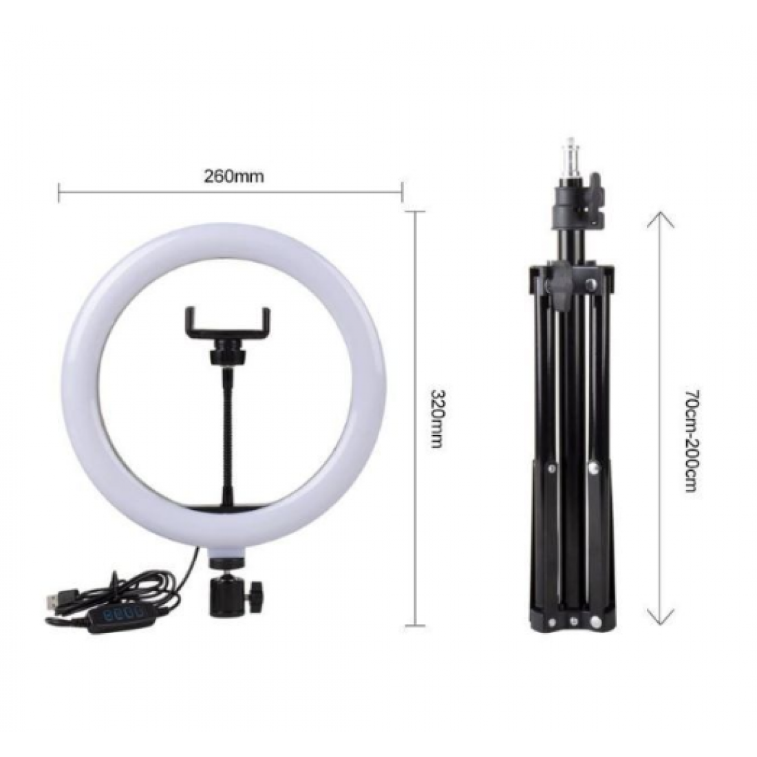 26CM 12w Self-timer Ring Light for Mobile Phone Shooting And Live Streaming Fill Light With 210CM Tripod Phone Holder