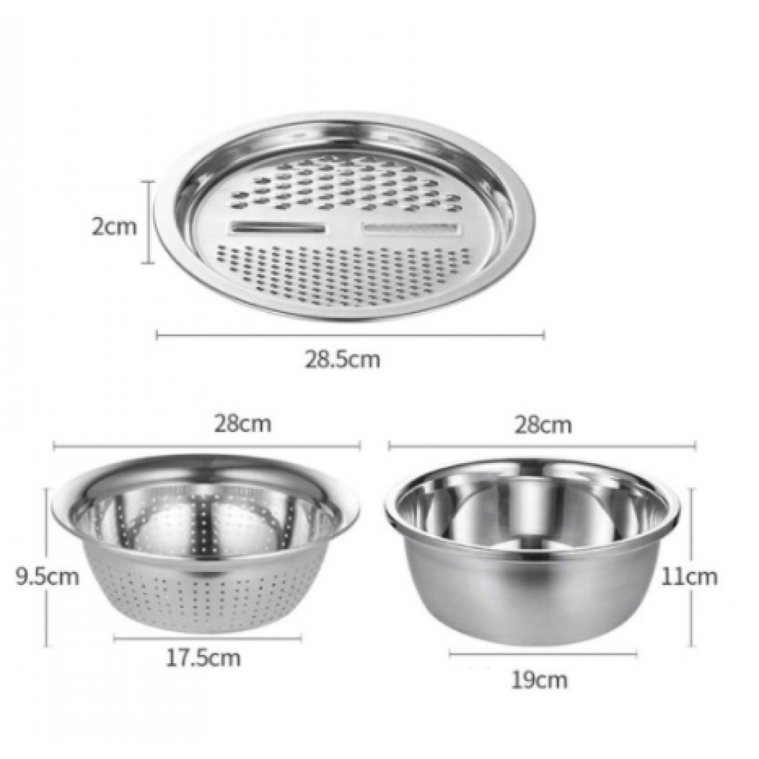 3Pcs/Set 304 Stainless Steel Mixing Bowls Set Vegetable Grater Fruit Cutter Slicer Washing Drain Basin