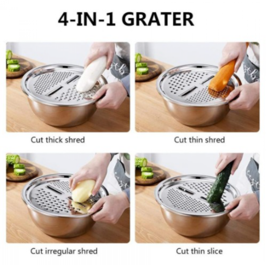 3Pcs/Set 304 Stainless Steel Mixing Bowls Set Vegetable Grater Fruit Cutter Slicer Washing Drain Basin