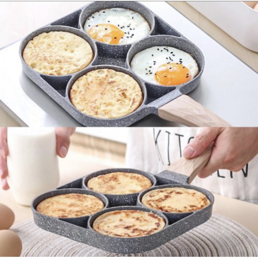 Fried Egg Burger Machine Non Stick Flat Bottom Frying Pan Four Hole Breakfast Machine Fried Egg