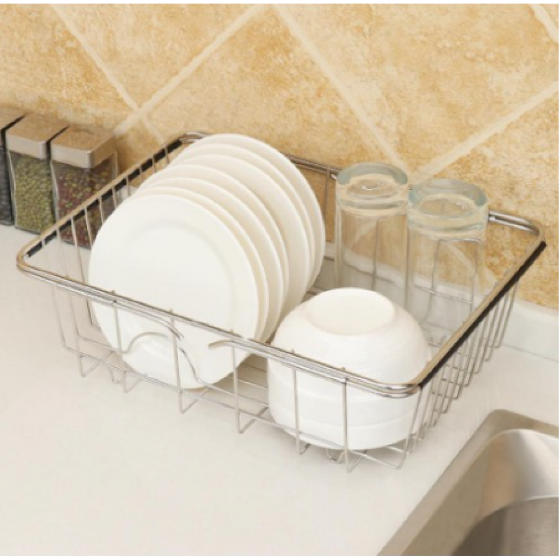 [READY STOCK] Kitchen Sink Basket 304 Stainless Steel Adjustable Rectangular Drain Basket