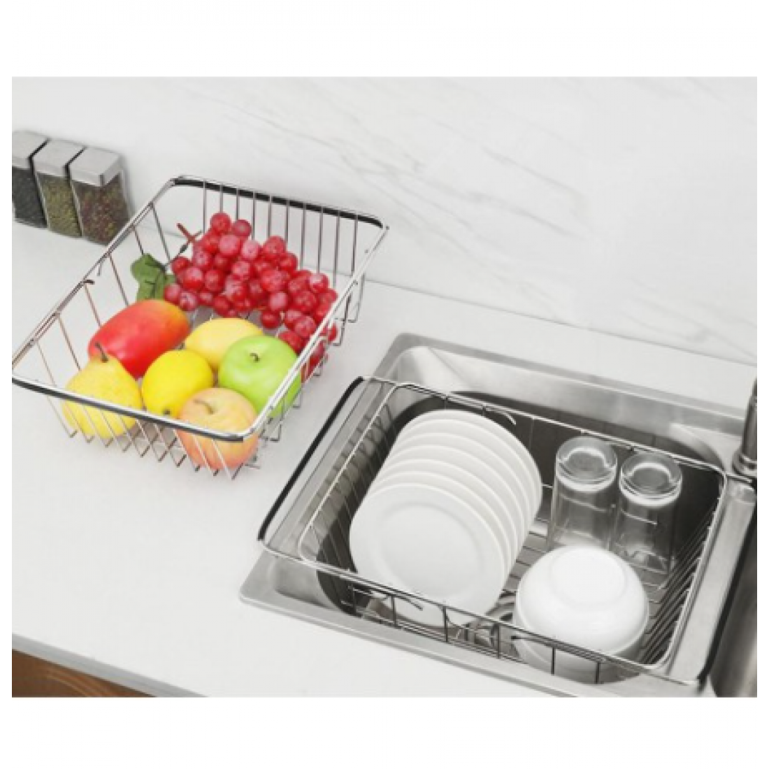 [READY STOCK] Kitchen Sink Basket 304 Stainless Steel Adjustable Rectangular Drain Basket