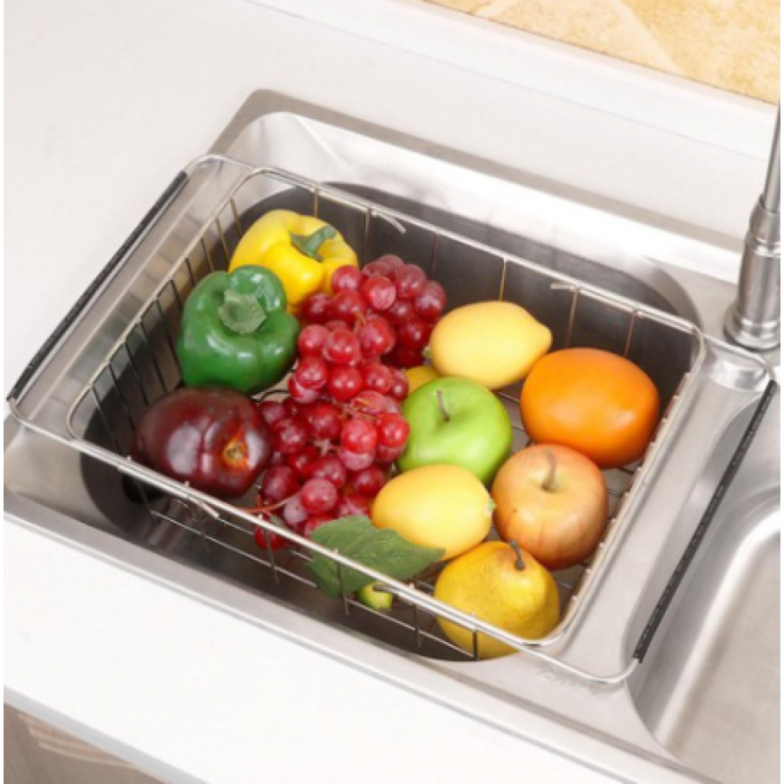 [READY STOCK] Kitchen Sink Basket 304 Stainless Steel Adjustable Rectangular Drain Basket