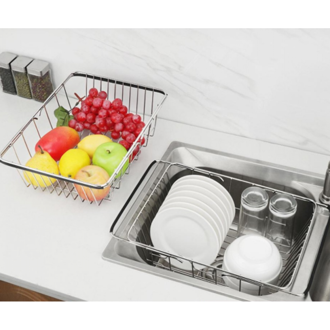 [READY STOCK] Kitchen Sink Basket 304 Stainless Steel Adjustable Rectangular Drain Basket