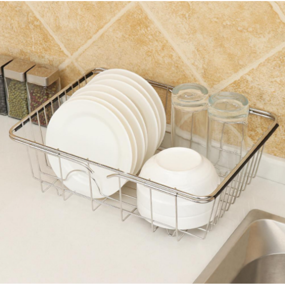 Kitchen Sink Basket 304 Stainless Steel Adjustable Rectangular Drain Basket