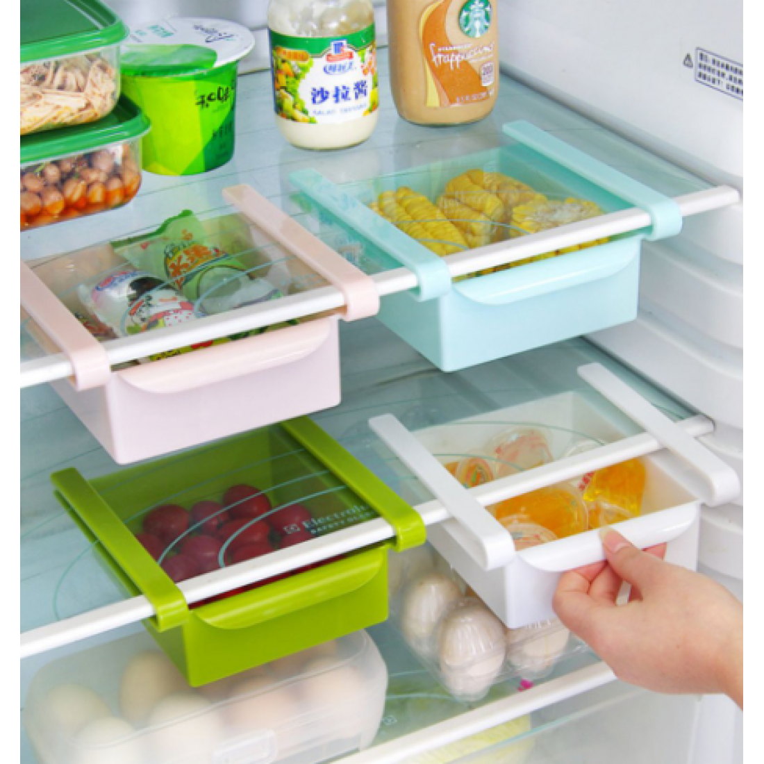 Slide Fridge Freezer Space Saver Organizer Storage Rack Shelf Holder, refrigerator storage