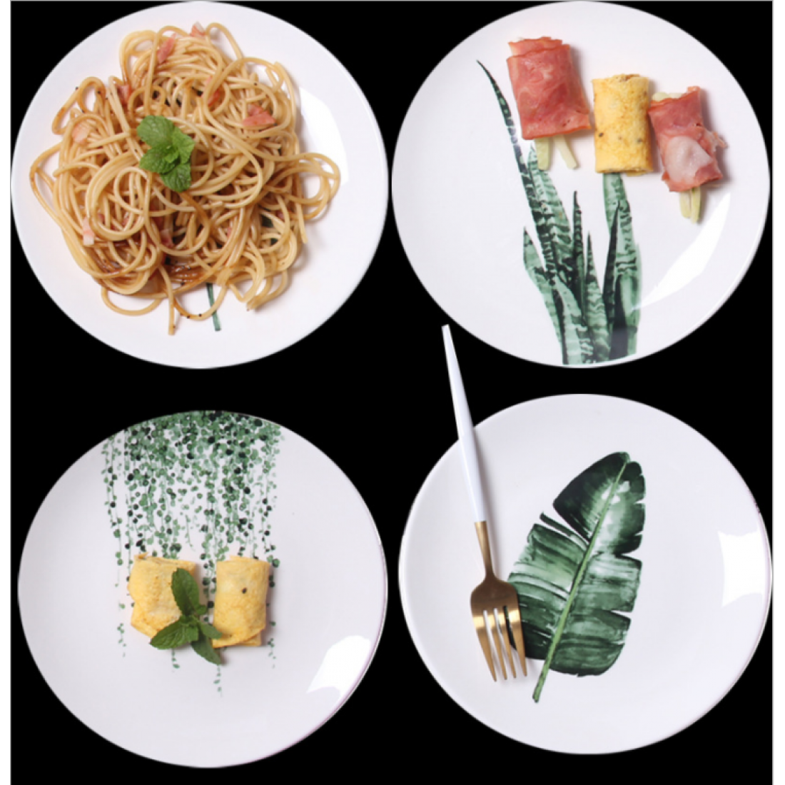 Nordic ins wind plate  photo green leaf banana leaf eucalyptus dessert pasta bone dish restaurant