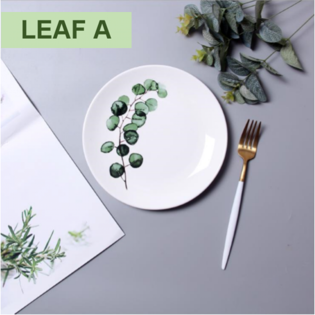 Nordic ins wind plate  photo green leaf banana leaf eucalyptus dessert pasta bone dish restaurant