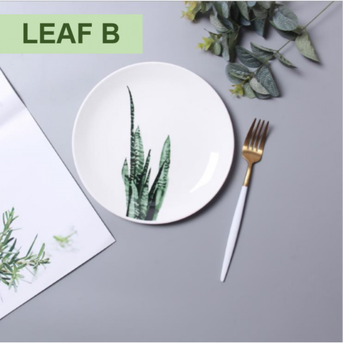 Nordic ins wind plate  photo green leaf banana leaf eucalyptus dessert pasta bone dish restaurant