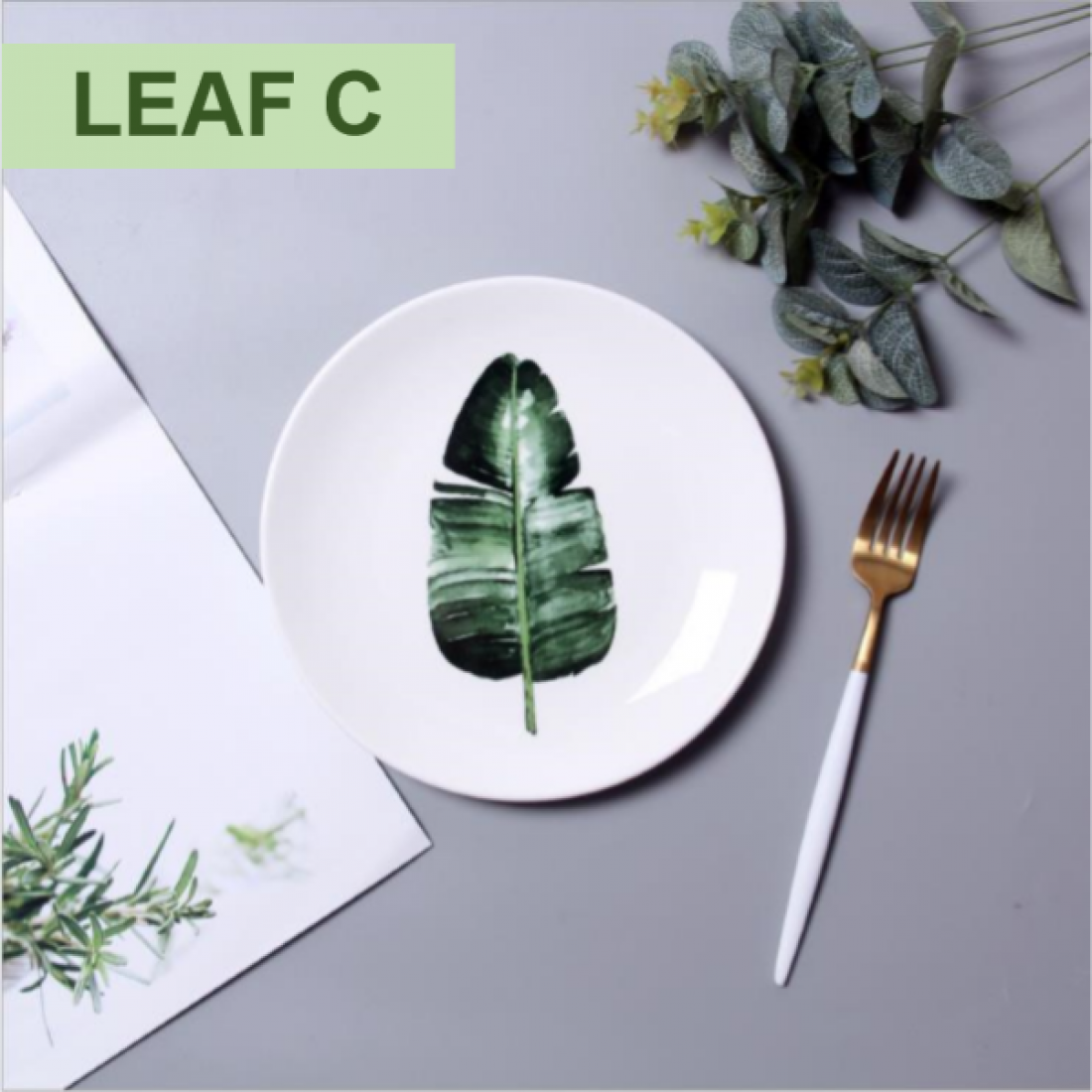 Nordic ins wind plate  photo green leaf banana leaf eucalyptus dessert pasta bone dish restaurant