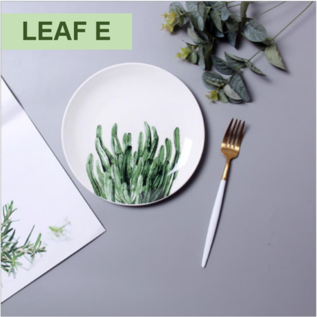 Nordic ins wind plate  photo green leaf banana leaf eucalyptus dessert pasta bone dish restaurant