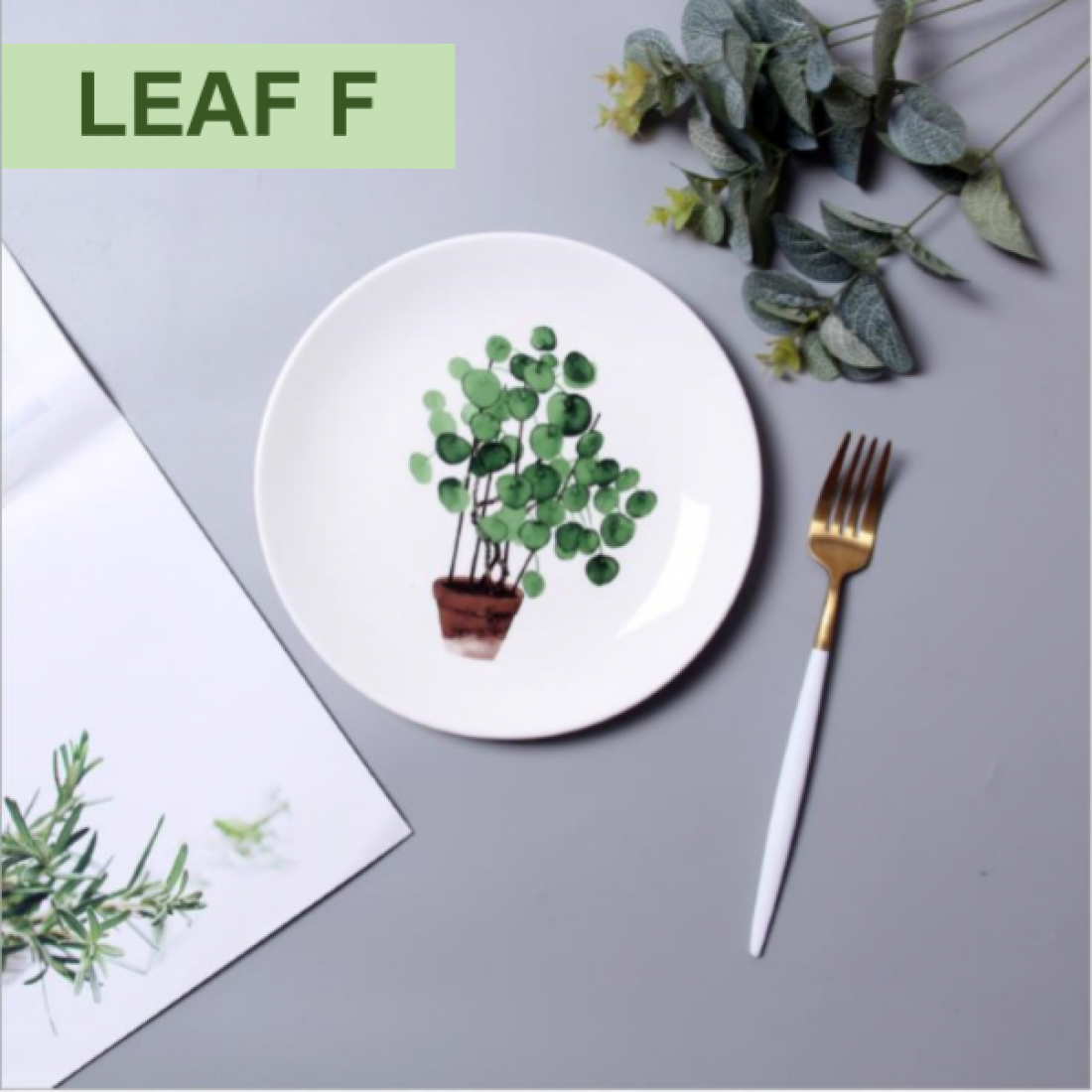 Nordic ins wind plate  photo green leaf banana leaf eucalyptus dessert pasta bone dish restaurant