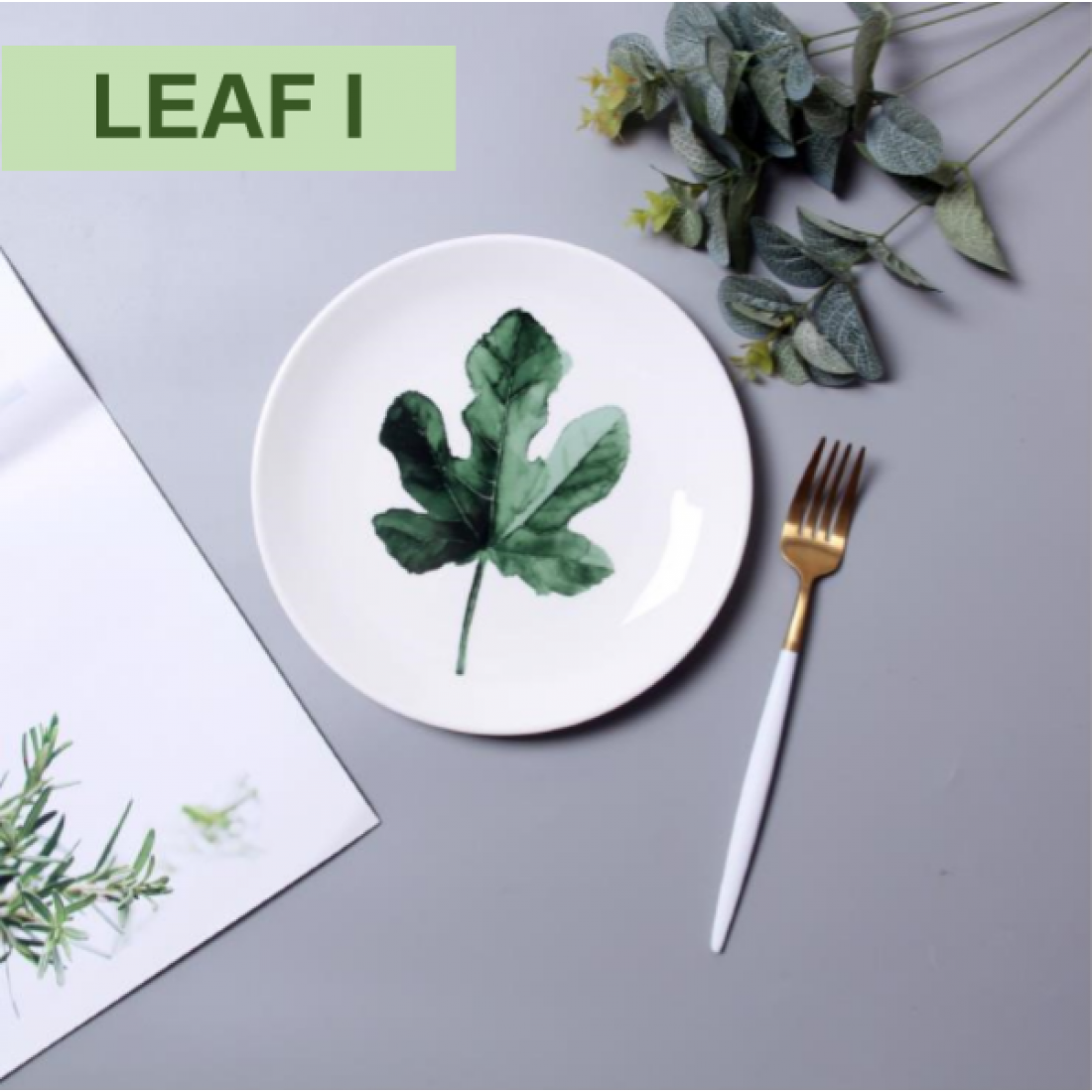 Nordic ins wind plate  photo green leaf banana leaf eucalyptus dessert pasta bone dish restaurant