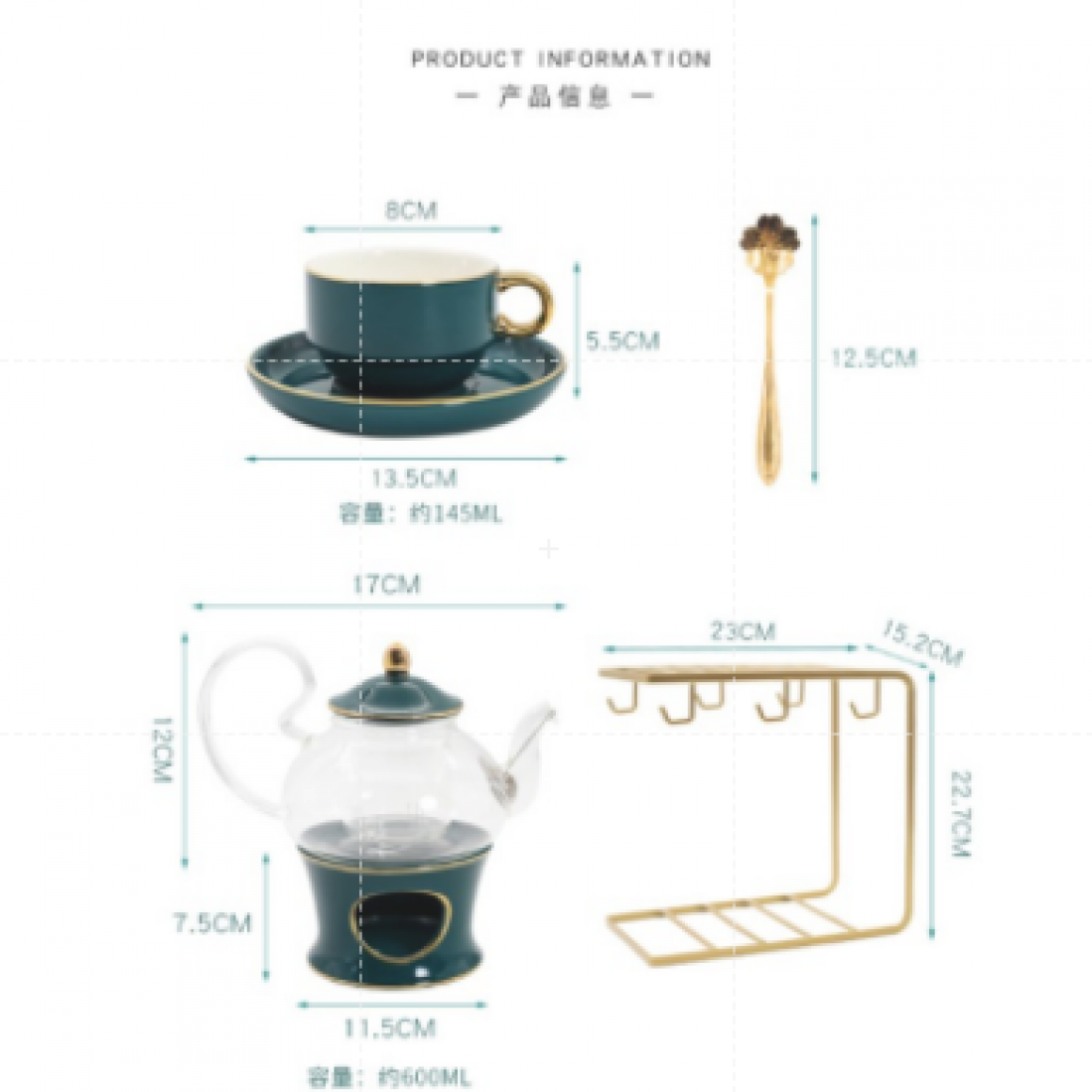 Romantic Household Teaware Coffee Set Heatable Tea Stove Glass Teapot Ceramic Coffee Cup Saucer Spoon Set