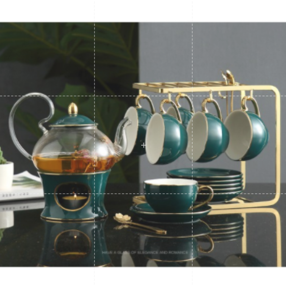 Romantic Household Teaware Coffee Set Heatable Tea Stove Glass Teapot Ceramic Coffee Cup Saucer Spoon Set