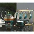 Romantic Household Teaware Coffee Set Heatable Tea Stove Glass Teapot Ceramic Coffee Cup Saucer Spoon Set